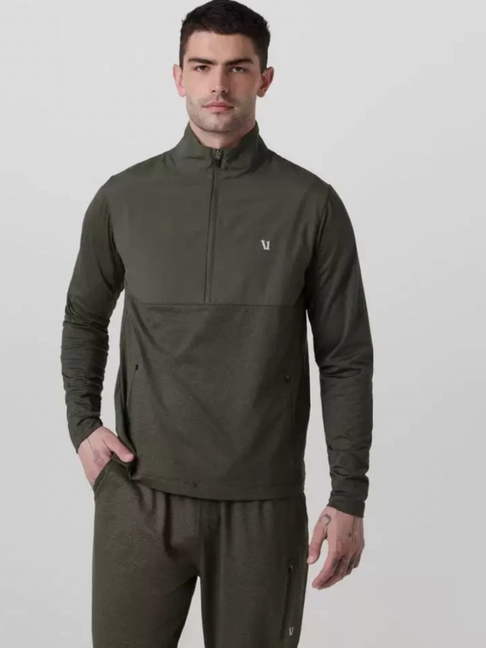 Vuori Men's Sunday Element Half Zip Pullover Kale Heather Size S